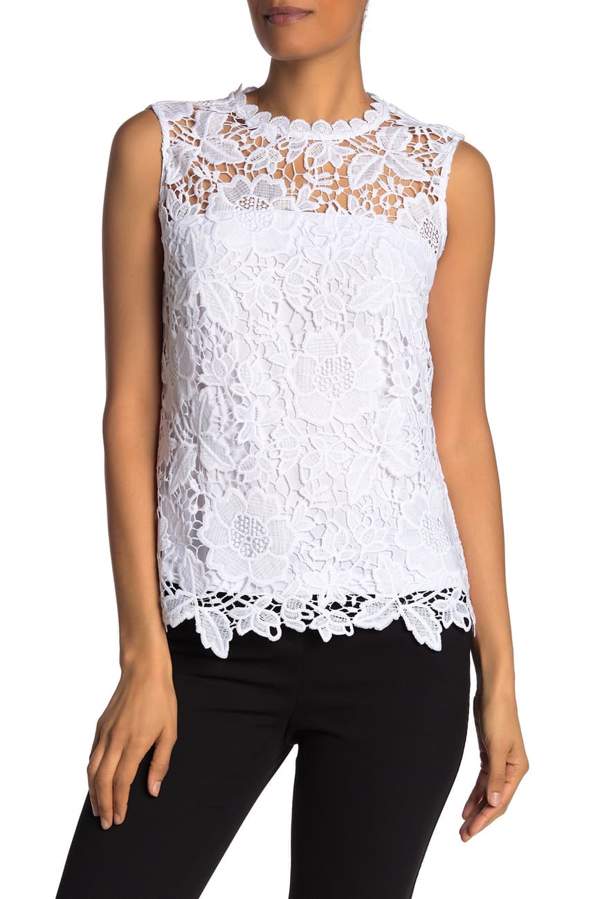 ﻿NANETTE NANETTE LEPORE﻿ Peach Floral Embroidered Lace Mockneck Top