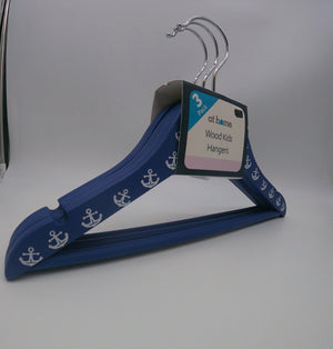 AT HOME Navy Blue Children's Hangers w/White Anchors (Set of 3)