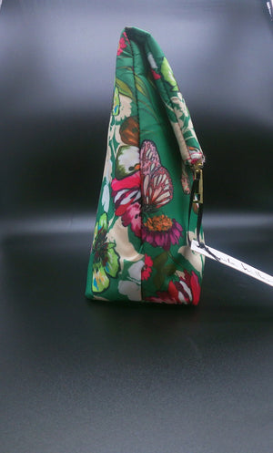 Green Multi-Colored Floral Zippered Nicole Miller Cosmetic Bag