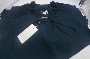 VIOLET & CLAIRE New York Navy Blue Pleated Blouse