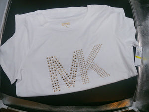 White MK Logo Studded Knit Top (Size Medium)