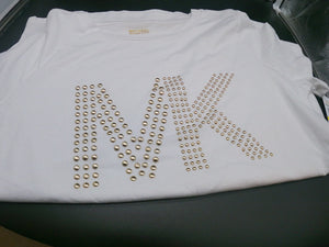 White MK Logo Studded Knit Top (Size Medium)