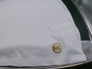 White MK Logo Studded Knit Top (Size Medium)