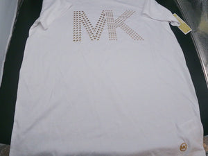 White MK Logo Studded Knit Top (Size Medium)