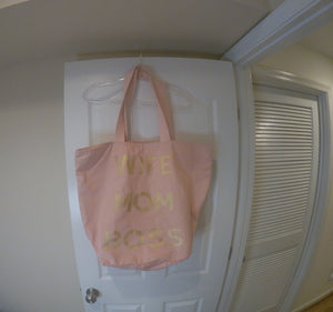 Pink Canvas Tote Bag with Gold Lettering "Wife Mom Boss"